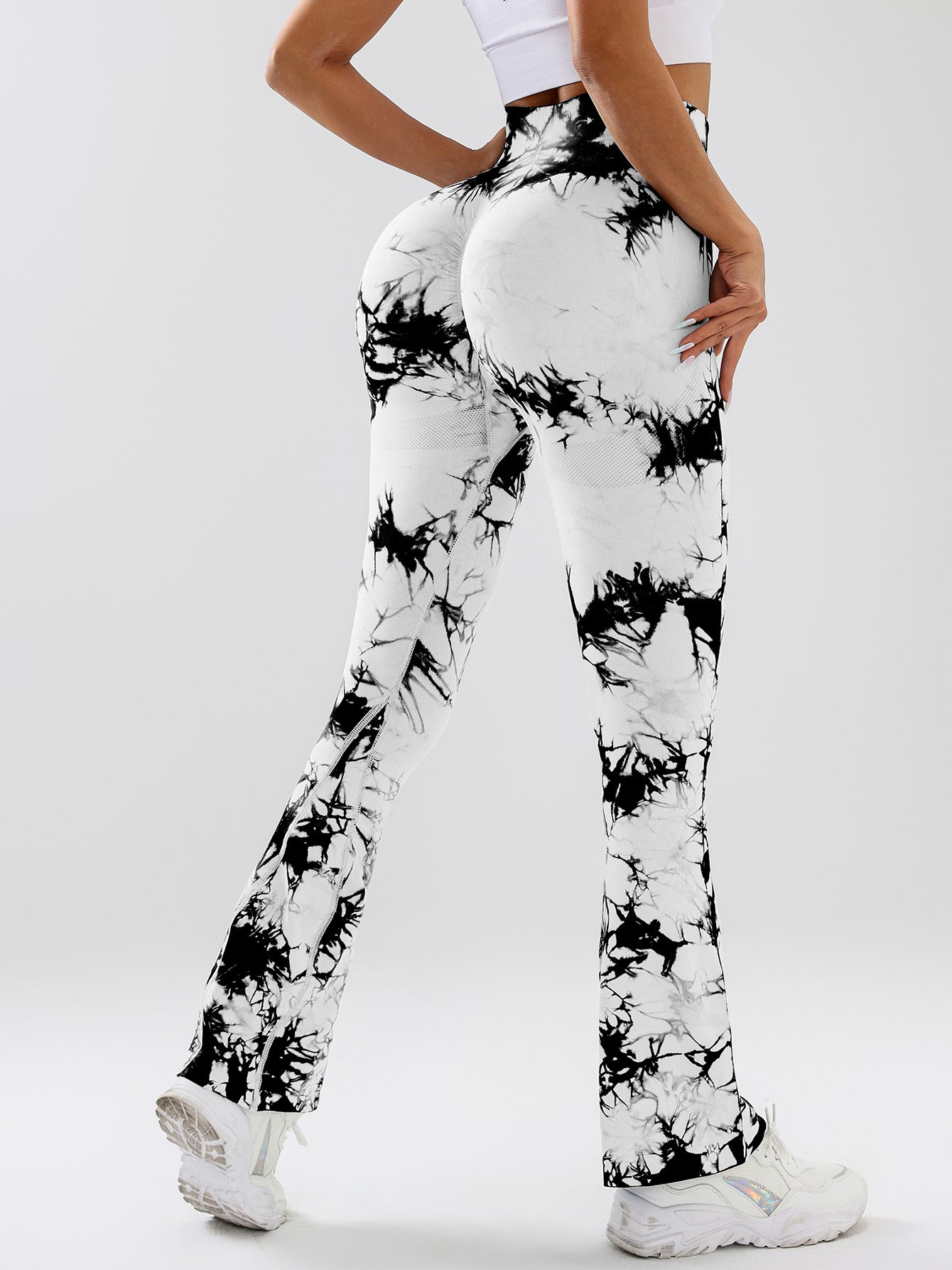 4 Pack Flared Yoga Leggings For Women High Waisted Tie-dye Print Butt Lifting Stretch Sports Workout Bodybuilding Pants, Seamless High Waisted Bootcut Yoga Leggings