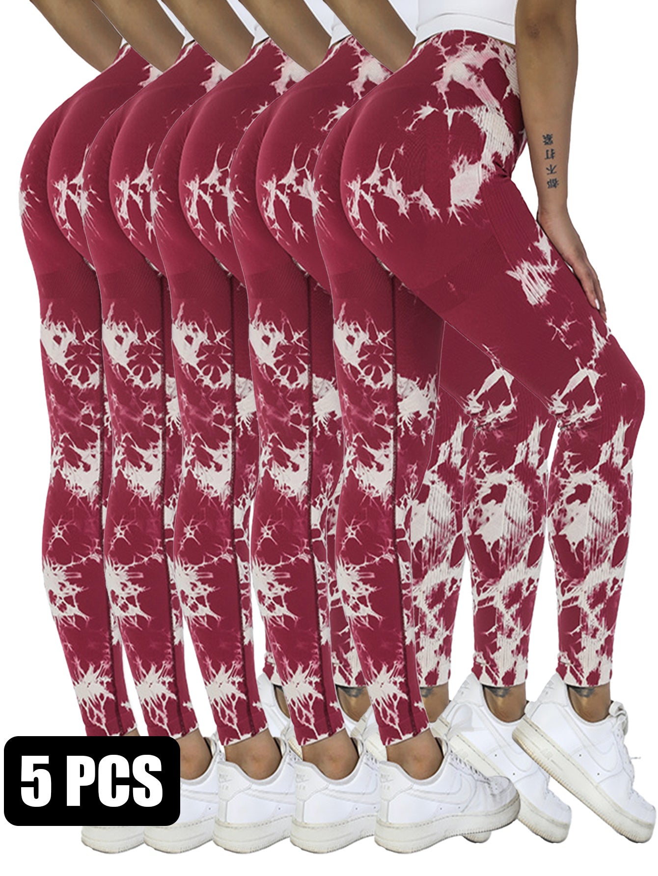 5PCS Tie-dye Cut-out Leggings Fitness Yoga Pants For The Gym